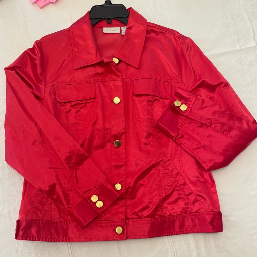 Chico’s sporty satin red long sleeve jacket size 3 - Picture 7 of 16